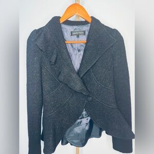 Nanette Lepore Vintage Black Wool Ruffle Blazer Jacket Size 6